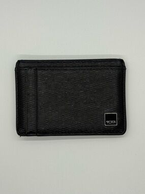 Tumi Black Leather Money Clip Card Case